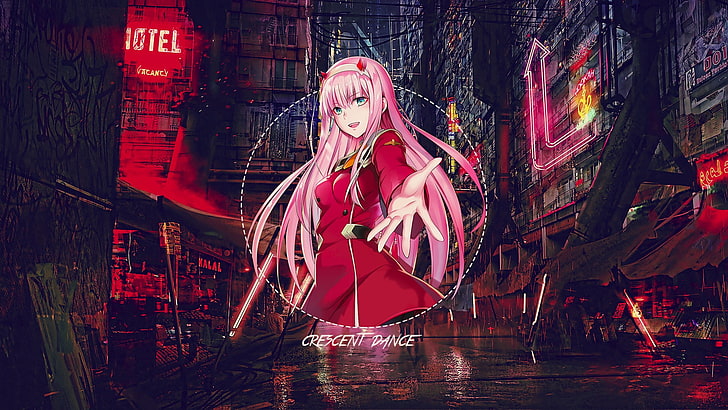 Zero Two (Darling in the FranXX), picture-in-picture, night, HD wallpaper