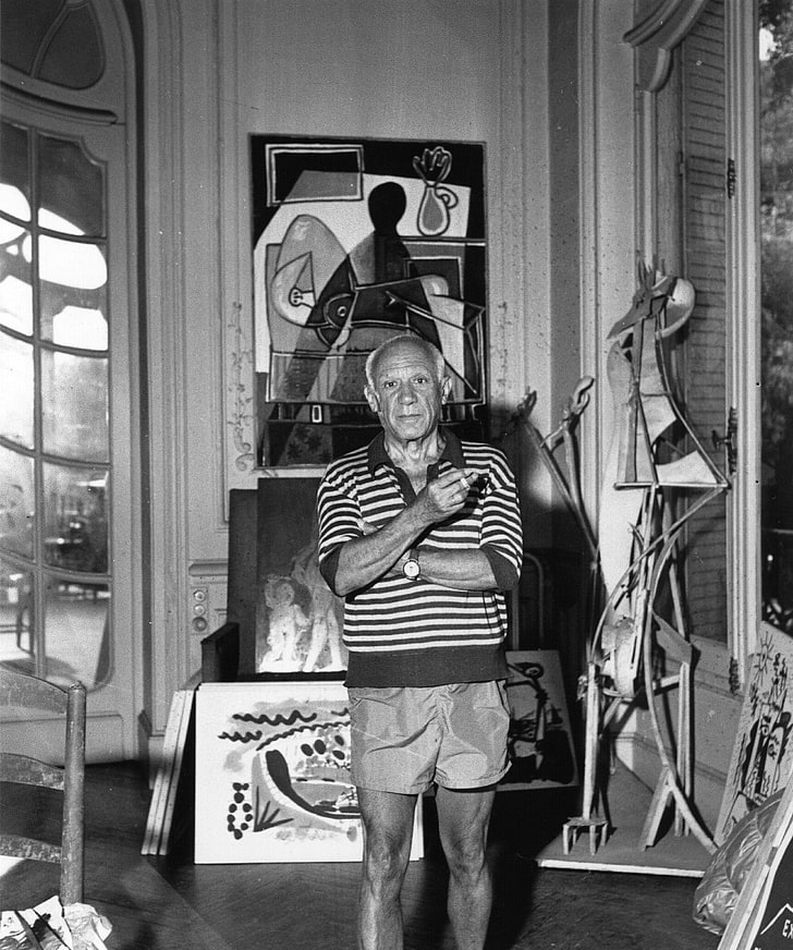 men, painters, Pablo Picasso, cubism, monochrome, painting
