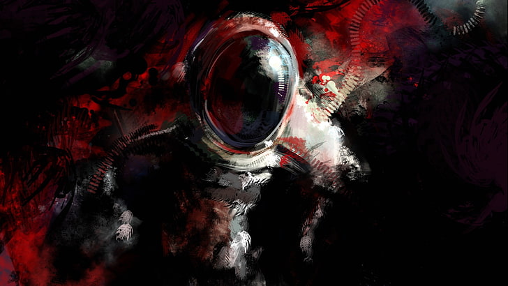 black and red stone painting, artwork, digital art, astronaut