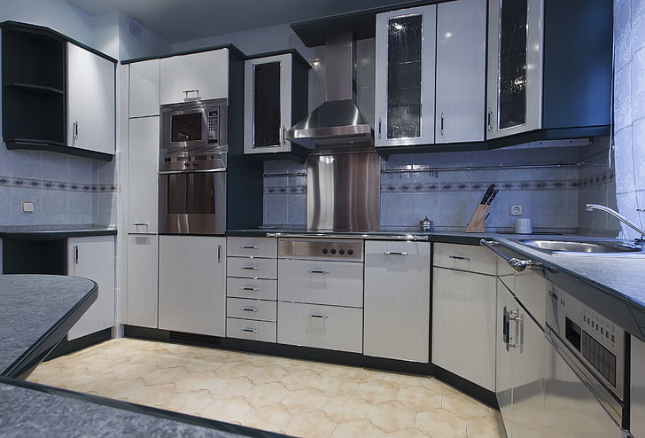 white wooden modular kitchen, photo, Design, Interior, domestic Kitchen, HD wallpaper