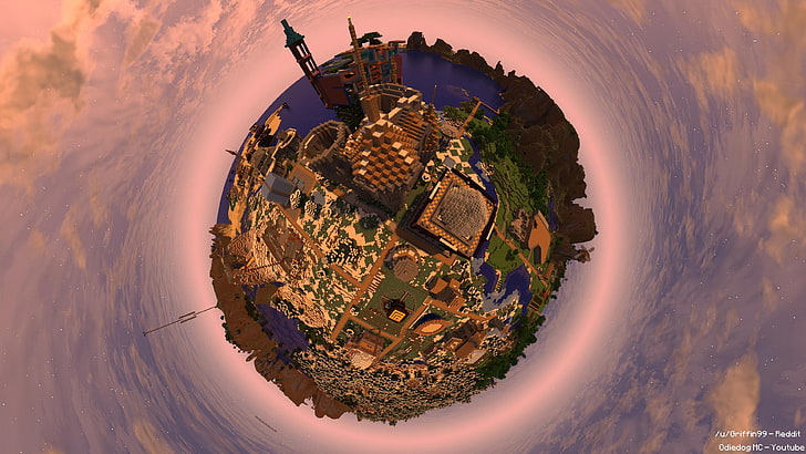 planet earth artwork digital wallpaper, Minecraft, video games