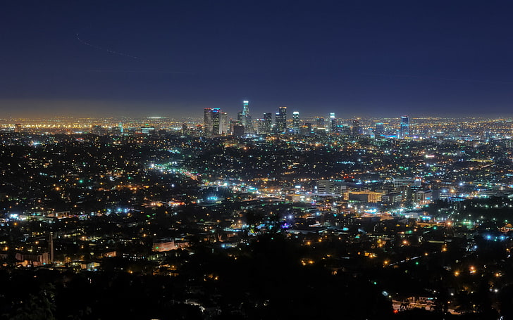 aerial photography of city wallpaper, night, lights, california