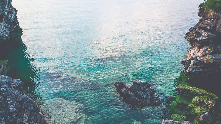ocean aerial photo, water, cliff, nature, sea, rock, rock - object, HD wallpaper