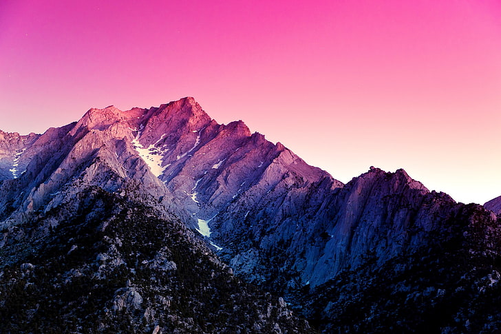 mountain top, gray and black mountain wallpaper, purple, mountains, HD wallpaper