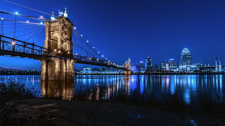 skyline, Cincinnati, after sunset, HD wallpaper