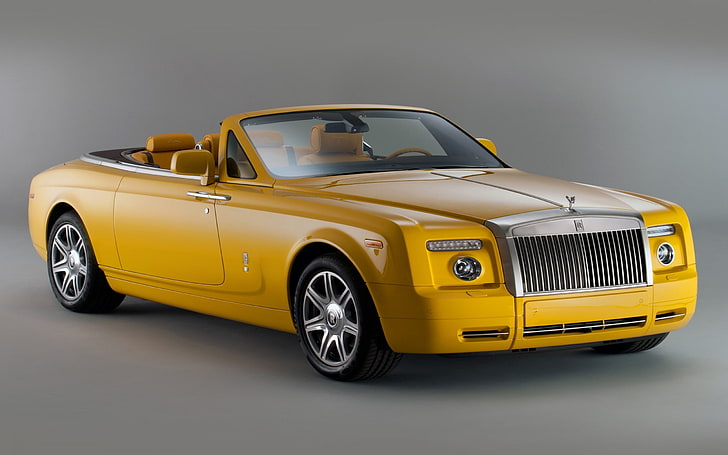 yellow Rolls-Royces convertible coupe, car, Rolls-Royce Phantom Drophead, HD wallpaper