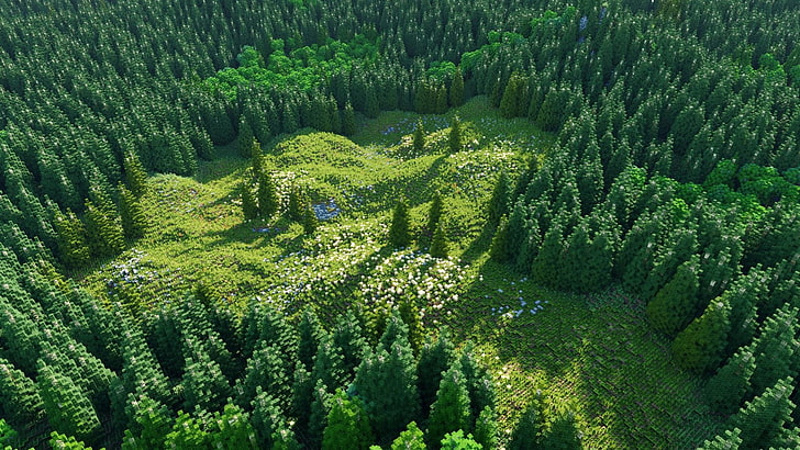 green trees, Minecraft, Chunky, forest, plant, growth, green color, HD wallpaper
