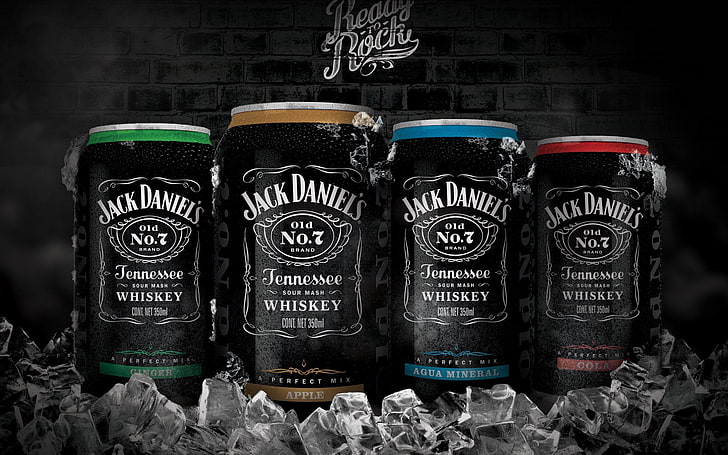 ice cubes, Jack Daniel's, alcohol, can, whiskey, drink, beverages