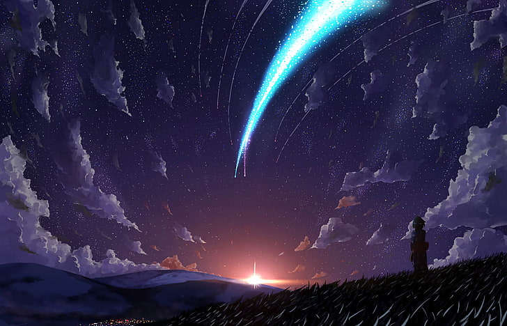 person standing under clouds wallpaper, Anime, Your Name., Kimi No Na Wa., HD wallpaper