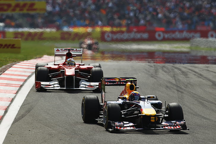 Car, Racing, Formula 1, Red Bull Racing, Track, two red and black go karts, HD wallpaper