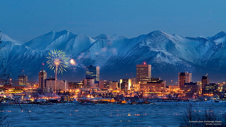 Fireworks Over Anchorage, Alaska, Holidays, HD wallpaper