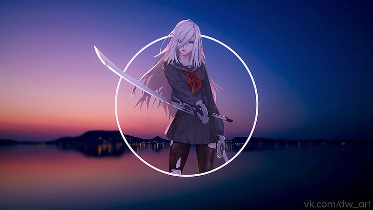 A2, NieR, Nier: Automata, anime girls, sunset, piture in picture