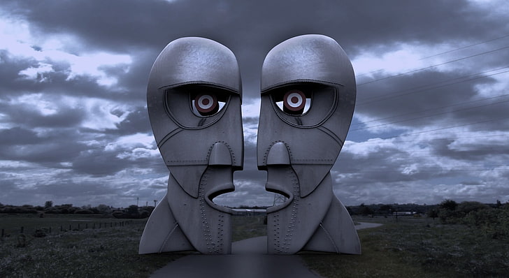 gray face gate pathway, Pink Floyd, the division bell, sculpture, HD wallpaper
