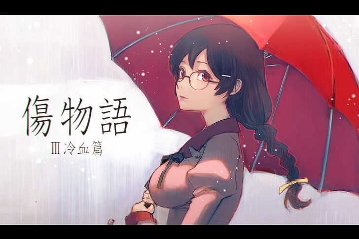 Hd Wallpaper Monogatari Series Anime Girls Hanekawa Tsubasa Umbrella Wallpaper Flare