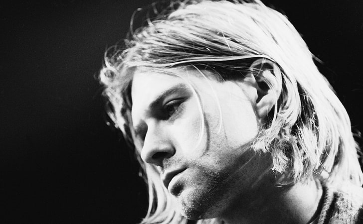 Kurt Cobain, Black and White, Music, headshot, portrait, one person, HD wallpaper
