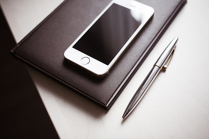 silver iPhone 5s, handle, diary, business, technology, telephone, HD wallpaper