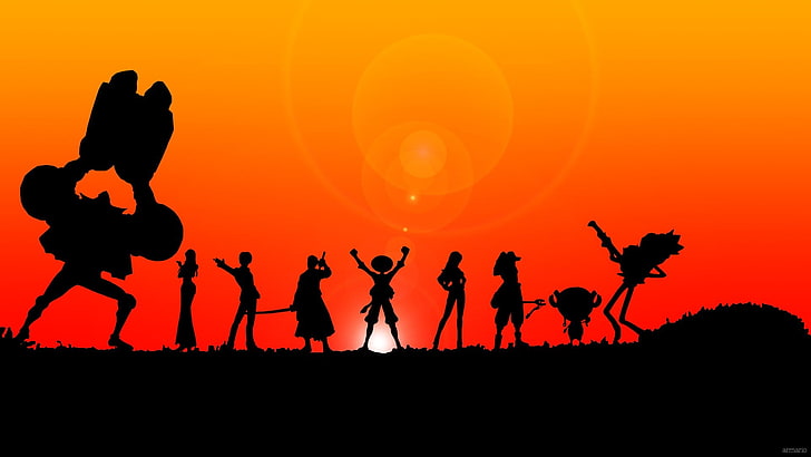 silhouette of people digital wallpaper, One Piece, anime, group of people, HD wallpaper