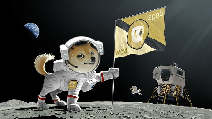 doge space moon artwork, astronaut, space suit, space helmet