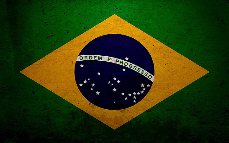 round blue and white plastic container, Brazil, flag, sign, yellow, HD wallpaper