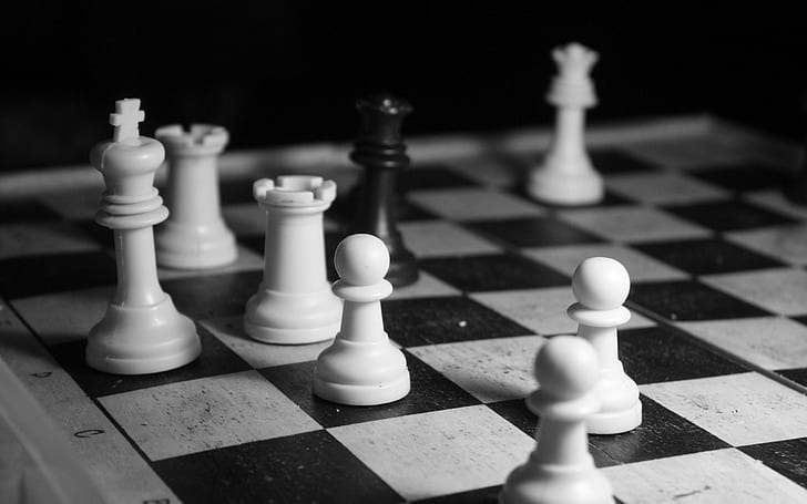 Black and white chess, white and black chess board set, photography