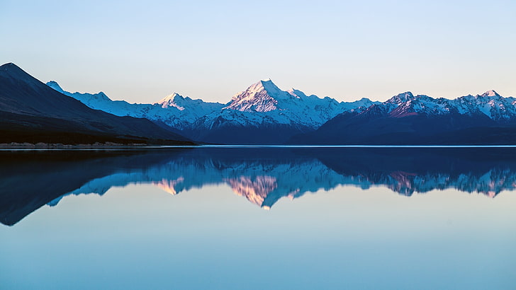 snowcap mountain, lake, landscape, mountains, reflection, mount Cook, HD wallpaper