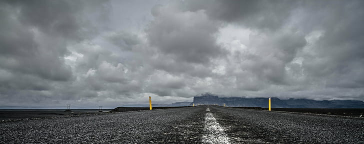 gray road under dark cloudy sky during daytime, Iceland, Background, HD wallpaper