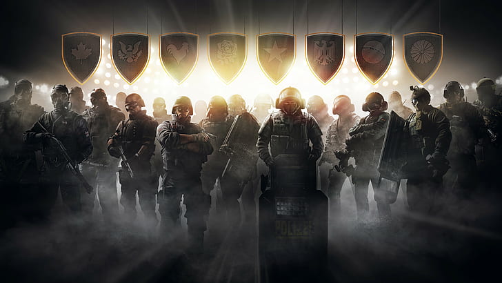 gas masks, war, weapon, artwork, helmet, police, men, Rainbow Six: Siege, HD wallpaper
