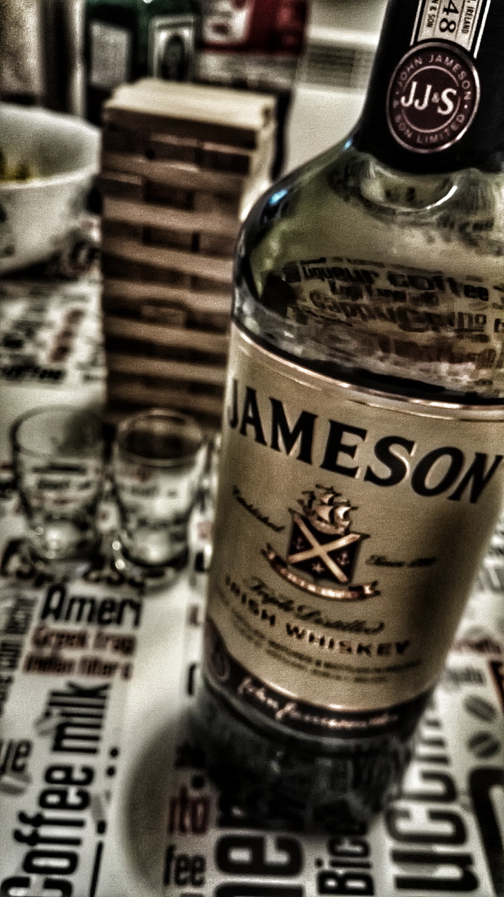 alcohol jameson, close-up, text, drink, western script, food and drink, HD wallpaper
