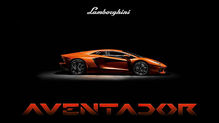 Lamborghini Aventador, orange, car, typography, orange cars, HD wallpaper