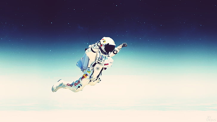 astronaut on space illustration, sky, one person, mid-air, full length