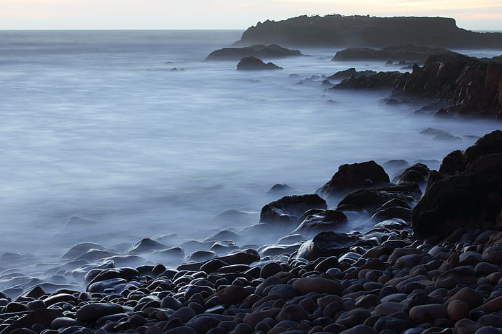 body of water beside gray rocks, White, Pescadero  State  Beach
