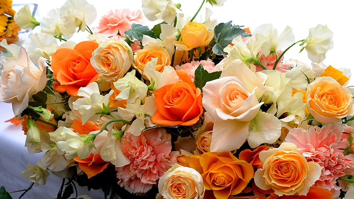 bouquet, flower arrangement, decoration, flowers, rose, floral, HD wallpaper
