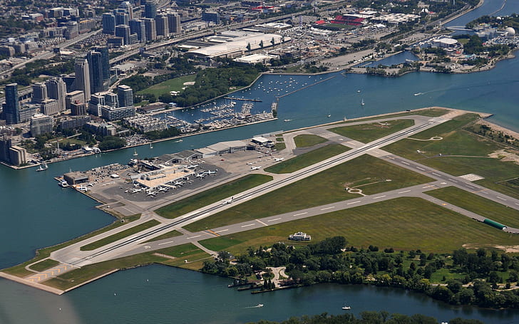 aircraft, Airport, city, island, Toronto, Toronto Island Airport
