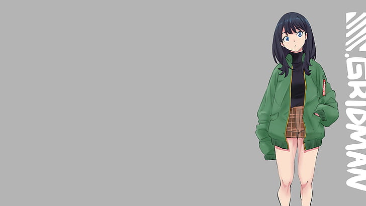 anime, anime girls, SSSS.GRIDMAN, Takarada Rikka, gray background, HD wallpaper