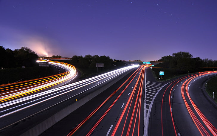 streets with light, road, Freeway, long exposure, lights, traffic