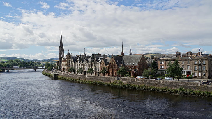 Perth, Scotland, river, bridge, cathedral, city, built structure, HD wallpaper