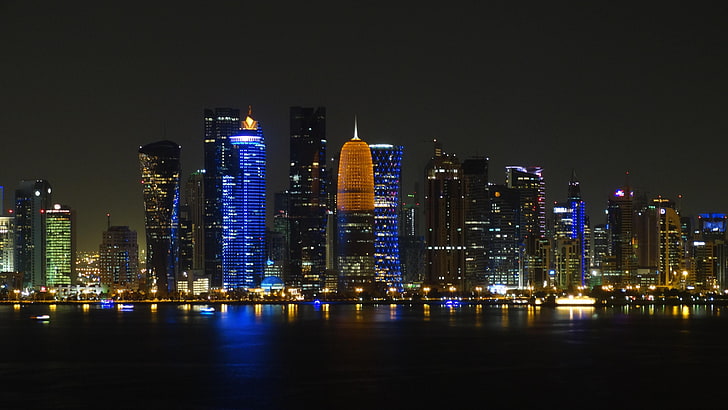 doha, katar, city lights, middle east, night