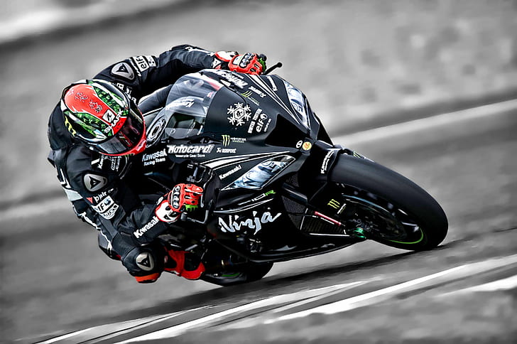 person riding black black Kawasaki Ninja sports bike during daytime, HD wallpaper