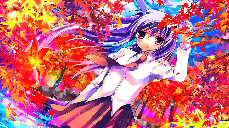 anime, anime girls, long hair, school uniform, multi colored, HD wallpaper