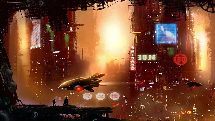 science fiction, futuristic city, digital art, HD wallpaper
