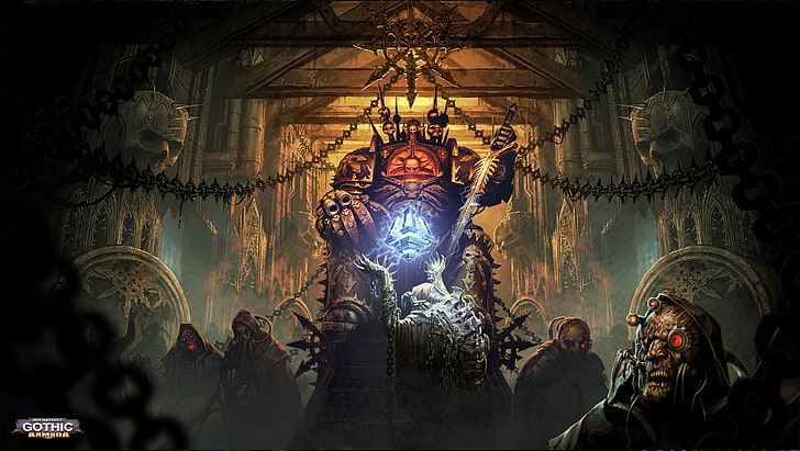 golem inside cave digital painting, Abaddon, Warhammer 40K, Black Legion
