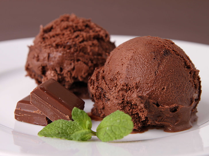 plate of chocolate ice cream, food, dessert, sweet, HD wallpaper