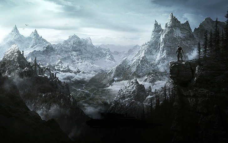game wallpaper, The Elder Scrolls V: Skyrim, mountain, beauty in nature, HD wallpaper