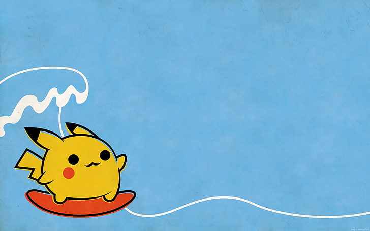 Pikachu illustration, Pokémon, minimalism, surfing, communication