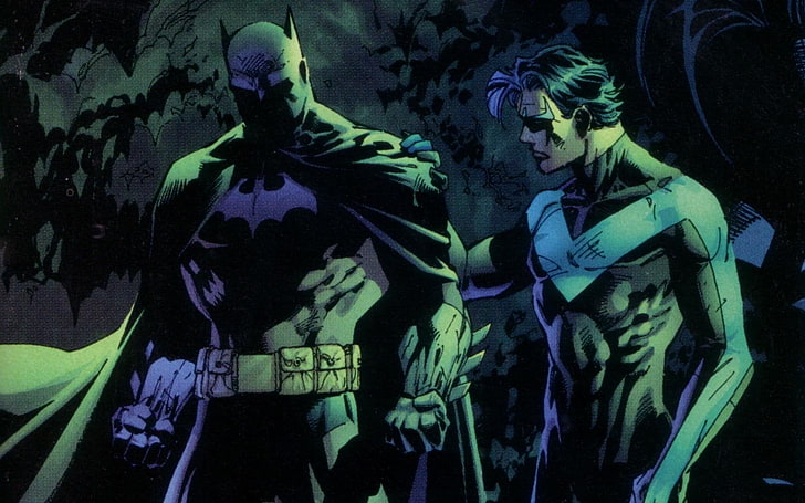 HD wallpaper: Batman and Nightwing wallpaper, people, illustration, men,  weapon | Wallpaper Flare
