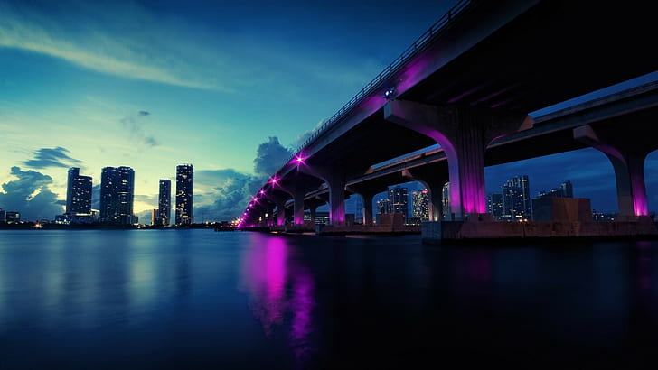 Miami, McArthurs Bridge, USA, city, HD wallpaper