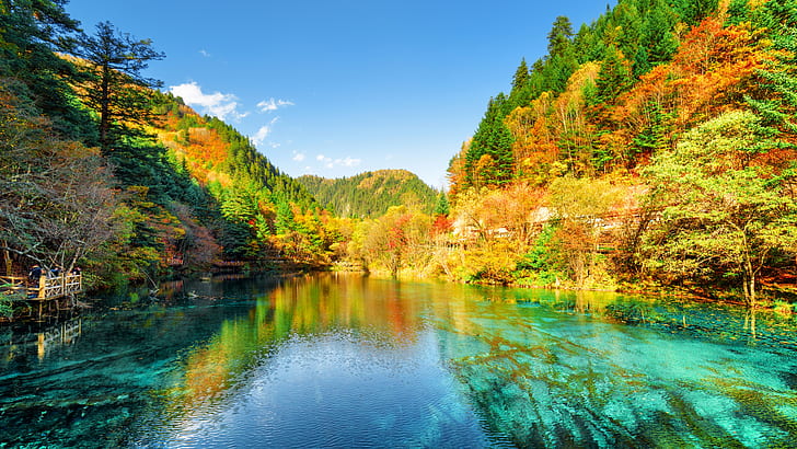 jiuzhai valley national park, lake, mountain lake, china, asia, HD wallpaper