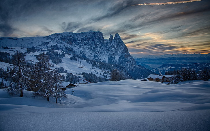 winter, snow, mountains, Italy, Trentino-Alto Adige, Alpe Di Siusi / Seiser Alm, HD wallpaper