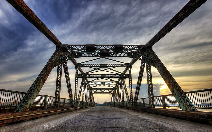 Iron bridge, grey and black metal bridge, photography, 2560x1600