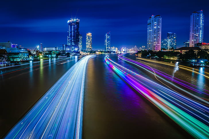 time lapse photography of city, chao phraya river, chao phraya river, HD wallpaper